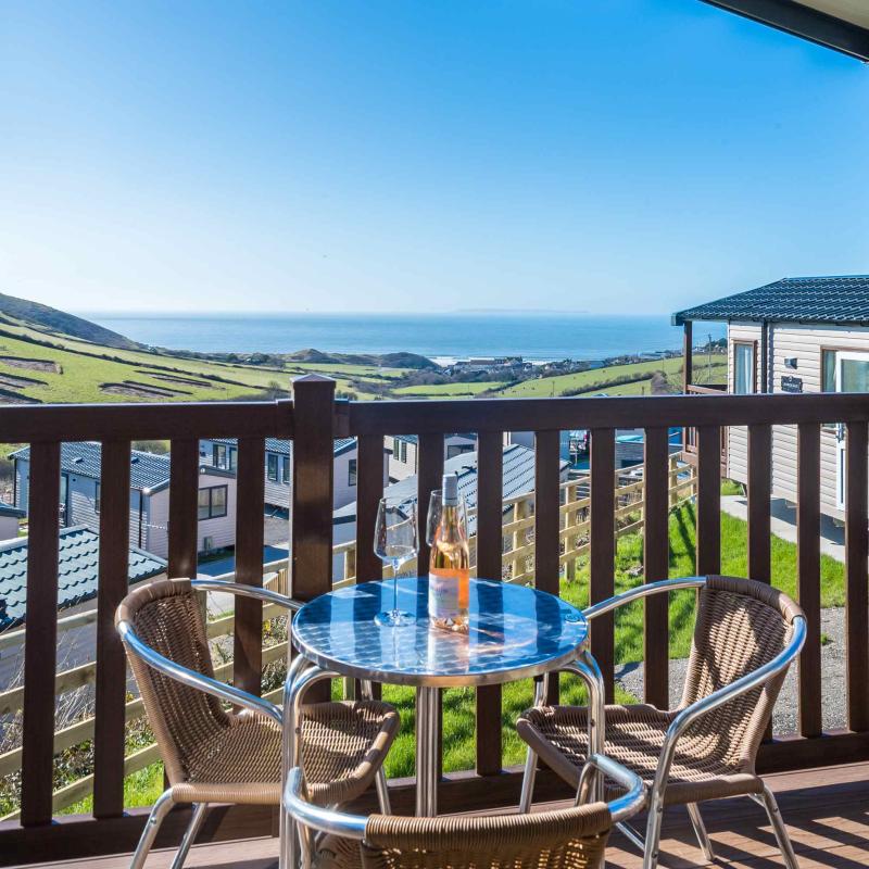 Balcony view from Ocean View Platinum Caravans with sea View at Woolacombe North Devon